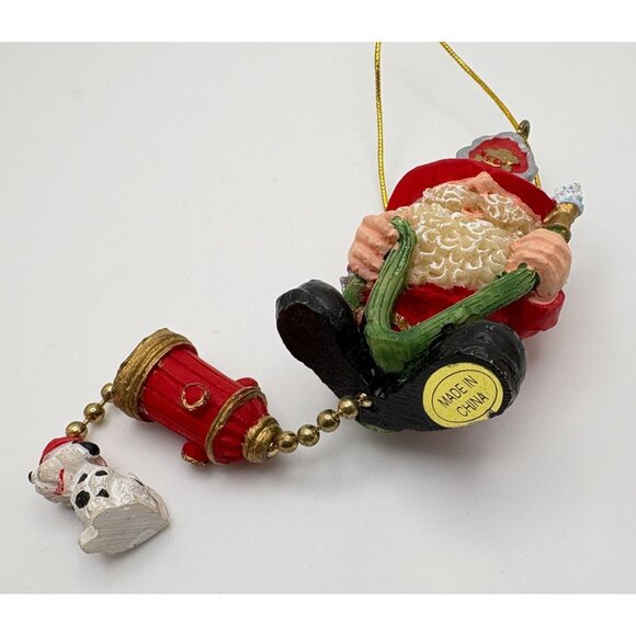 Vintage Firefighter Santa Claus Christmas Tree Ornament Dalmatian Fire Hydrant - Picture 4 of 7